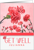 Custom Get Well Salmon Pink Carnation Botanical Garden card