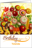 Custom Birthday Chrysanthemum Garden with Autumn Leaves card