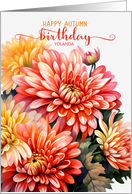 Custom Birthday Chrysanthemum Garden with Autumn Leaves card