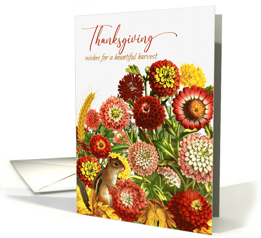 Thanksgiving Autumn Chrysanthemum Garden with Fall Leaves card