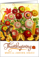 Thanksgiving Autumn Chrysanthemum Garden with Fall Leaves card