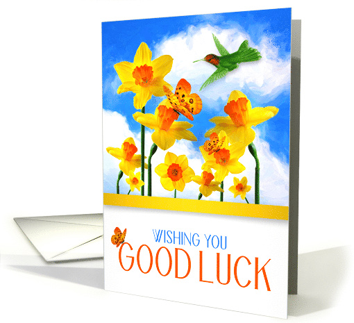 Good Luck Daffodil Garden with Butterflies for New Beginnings card
