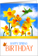 Spring Birthday Daffodil Garden with Hummingbird card