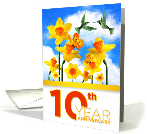 10th Wedding Anniversary Garden of Daffodils Kissing Hummingbirds card