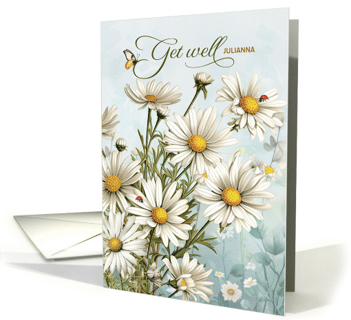 Custom Get Well White Daisy Garden with Butterflies card (1482416)