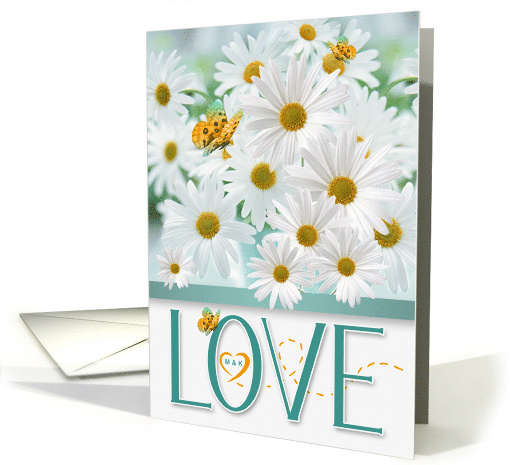 Custom Love and Romance White Daisy Garden with Butterflies card