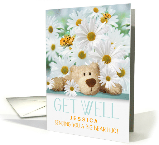 Custom Name for Kids Get Well Teddy Bear and Daisies card (1482462)