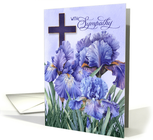 Religious Sympathy Purple Iris Garden with Cross card (1482790)