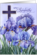 Religious Sympathy Purple Iris Garden with Cross and Butterflies card