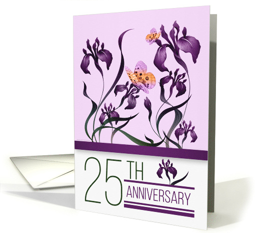 25th Wedding Anniversary Purple Iris Garden with Watercolor card