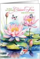 Cancer Free Brings Me Joy Waterlily Garden Butterflies and Koi Fish card
