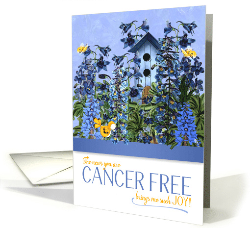 Cancer Free Brings Me Joy Blue Larkspur Garden Congratulations card