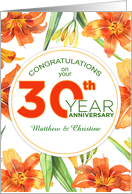 30th Wedding Anniversary Orange Lilies with Custom Text card
