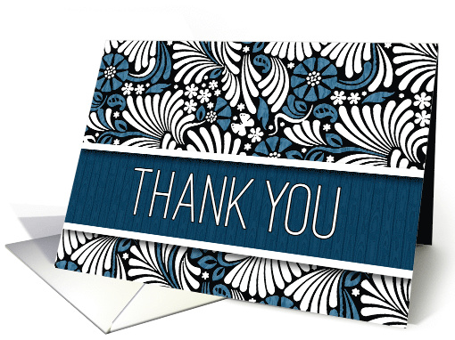 Thank You Modern Blue and White Ferrn Leaf Blank card (1485740)