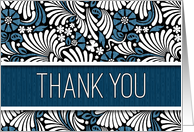 Thank You Modern Blue and White Ferrn Leaf Blank card