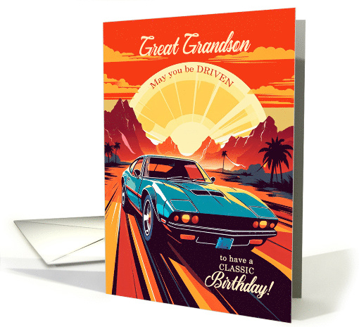 for Great Grandson Birthday Classic Car Retro 70s Theme card (1486642)