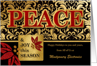 Custom Business Holiday Peace Theme in Red Gold and Black card