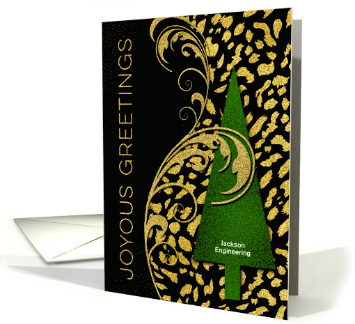 Joyous Greetings in Green and Gold Custom Business Holiday card