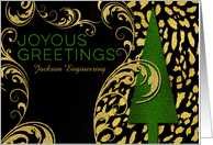 Joyous Greetings in Green and Gold Custom Business Holiday card