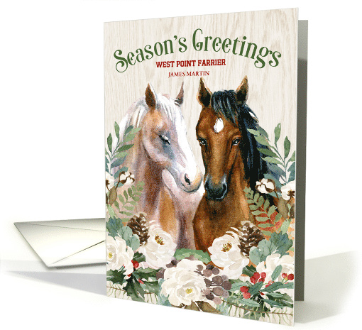Equine Business Custom Holiday with Horses and Greenery card (1491542)