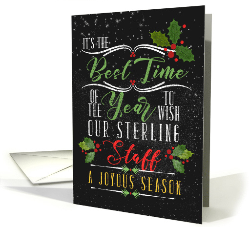 for a Sterling Staff Business Holiday Chalkboard and Holly Theme card