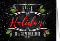 for Colleague or Co-Worker Happy Holidays Chalkboard and Holly card