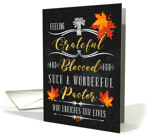 for Pastor Thanksgiving Blessings Chalkboard and Autumn Leaves card