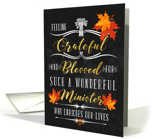 for Minister Thanksgiving Blessings Chalkboard and Autumn Leaves card