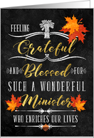 for Minister Thanksgiving Blessings Chalkboard and Autumn Leaves card