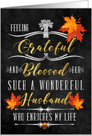 for Husband Thanksgiving Blessings Chalkboard and Autumn Leaves card