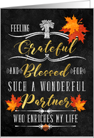 for Life Partner Thanksgiving Blessings Chalkboard and Autumn Leaves card
