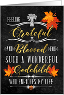for Godchild Thanksgiving Blessings Chalkboard and Autumn Leaves card