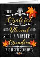 for Grandson Thanksgiving Blessings Chalkboard and Autumn Leaves card