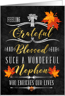 for Nephew Thanksgiving Blessings Chalkboard and Autumn Leaves card