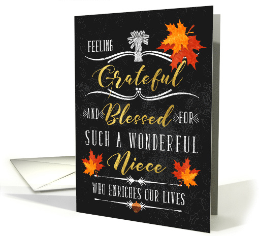 for Niece Thanksgiving Blessings Chalkboard and Autumn Leaves card