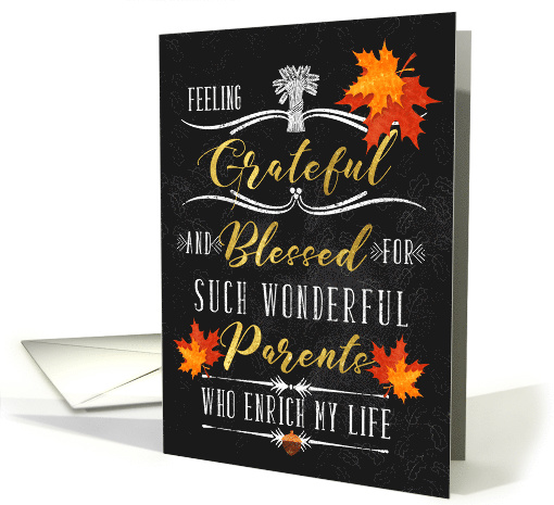 for Parents Thanksgiving Blessings Chalkboard and Autumn Leaves card