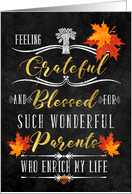 for Parents Thanksgiving Blessings Chalkboard and Autumn Leaves card