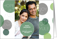 Modern Holiday Hope Joy Love Soft Green Circles with Custom Photo card