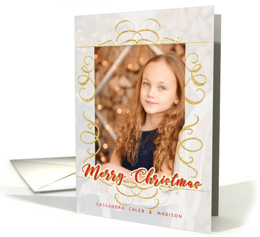 Merry Christmas Golden Swirls with Red and Custom Photo card (1498870)