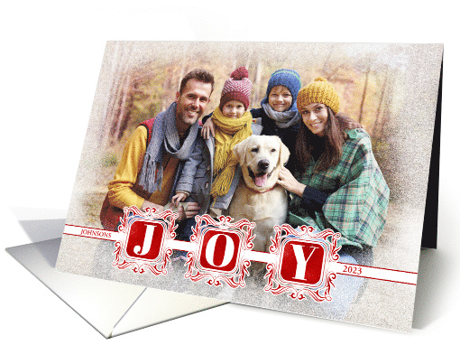 Red and White JOY Elegant Holiday with Family Photo card (1499080)