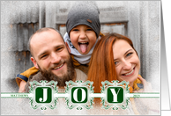 Green and White JOY Elegant Holiday with Family Photo card