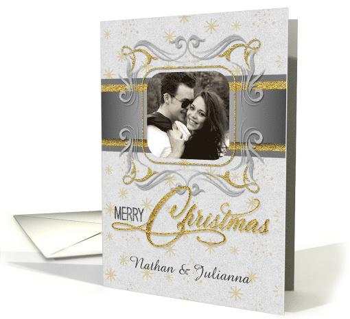 Silver and Gold Elegant Christmas Snowflakes with Holiday Photo card