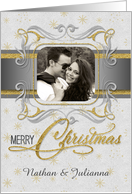 Silver and Gold Elegant Christmas Snowflakes with Holiday Photo card