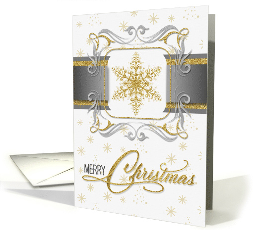 Silver and Gold Elegant Christmas Snowflake Merry Christmas card