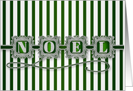 Green and White NOEL Typography Bold Christmas Stripes card