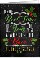 for Boss Best Time of the Year Christmas Chalkboard and Holly card