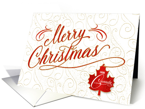 Merry Christmas from Canada with Maple Leaf in Red and Gold card