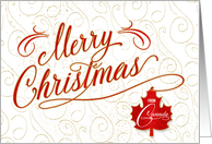 Merry Christmas from Canada with Maple Leaf in Red and Gold card