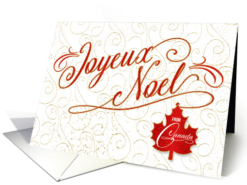 Joyeux Noel Christmas from Canada with Maple Leaf in Red and Gold card