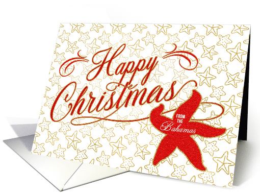 Happy Christmas from the Bahamas Starfish Red and Gold Theme card
